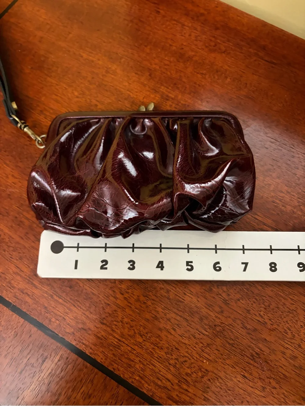 Simply Vera Vera Wang Burgundy Glossy Gathered Wristlet Clutch